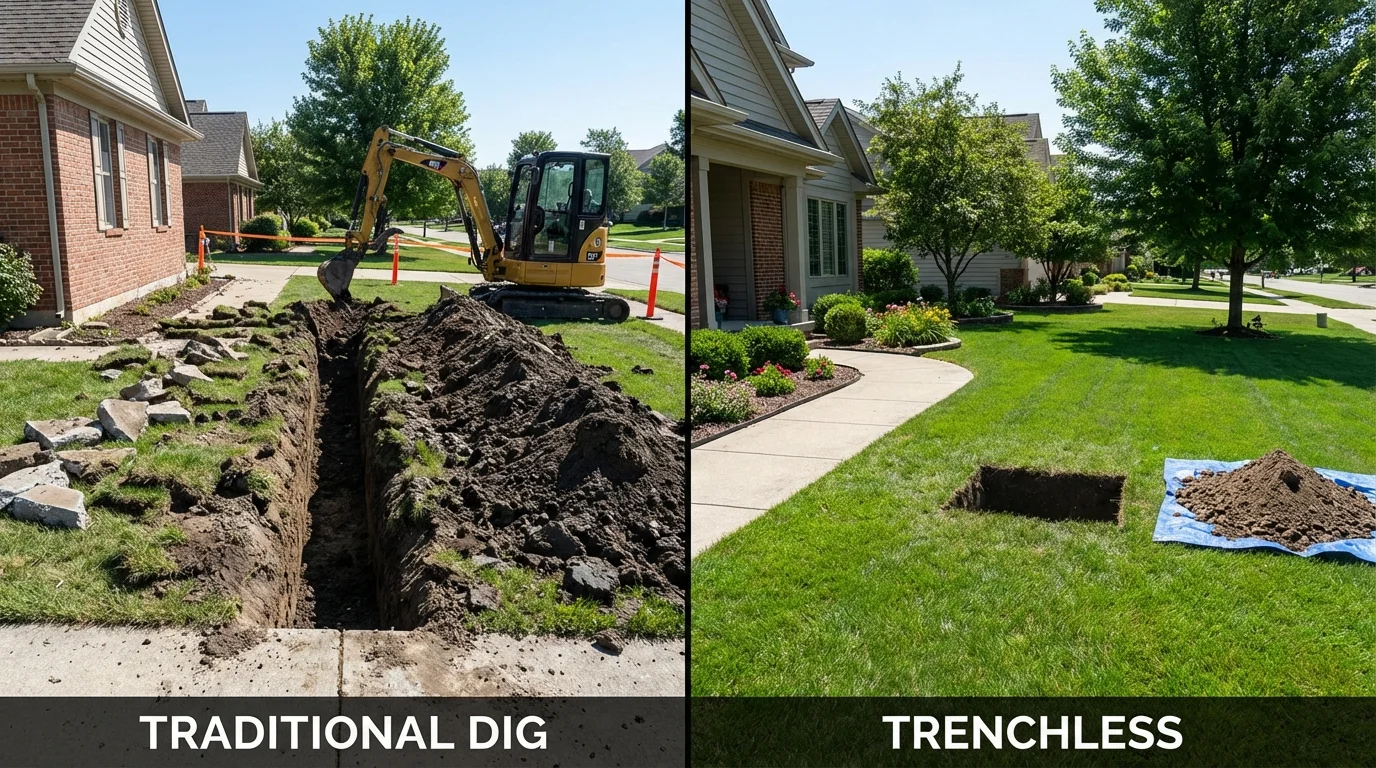 Trenchless sewer repair with minimal yard damage versus traditional excavation in Holbrook, NY
